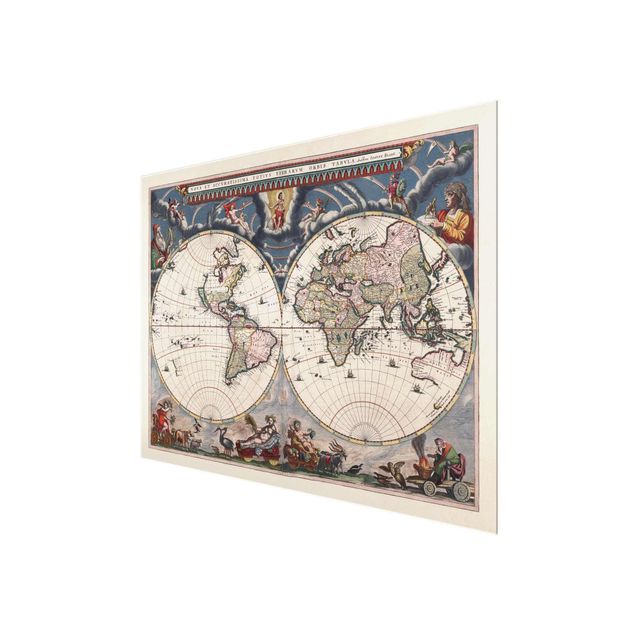 Glas magnettavla Historic World Map Nova Et Accuratissima Of 1664