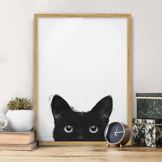 køkken dekorationer Illustration Black Cat On White Painting