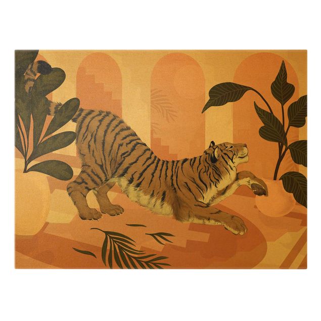 Billeder på lærred guld Illustration Tiger In Pastel Pink Painting