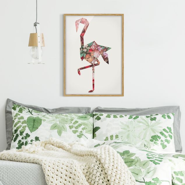 Indrammede plakater blomster Origami Flamingo