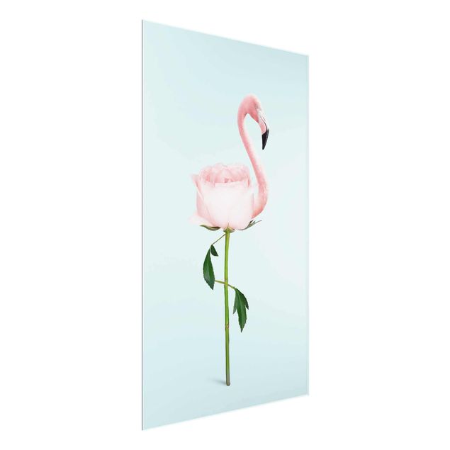 Glasbilleder blomster Flamingo With Rose