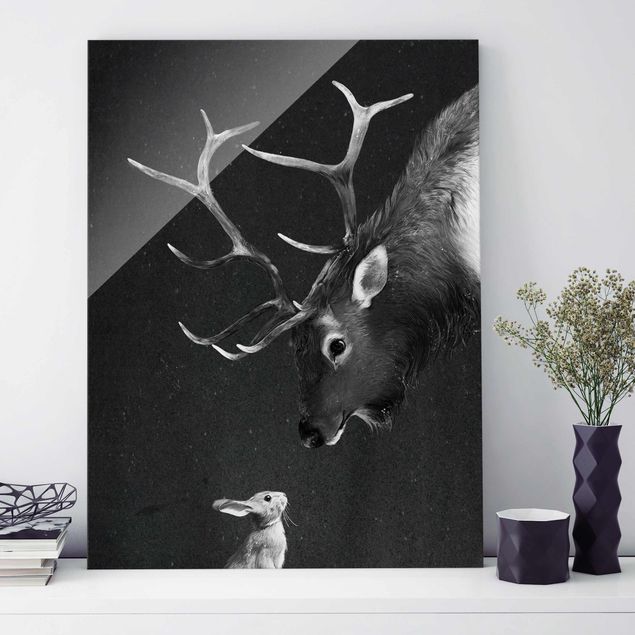 Billeder sort og hvid Illustration Deer And Rabbit Black And White Drawing