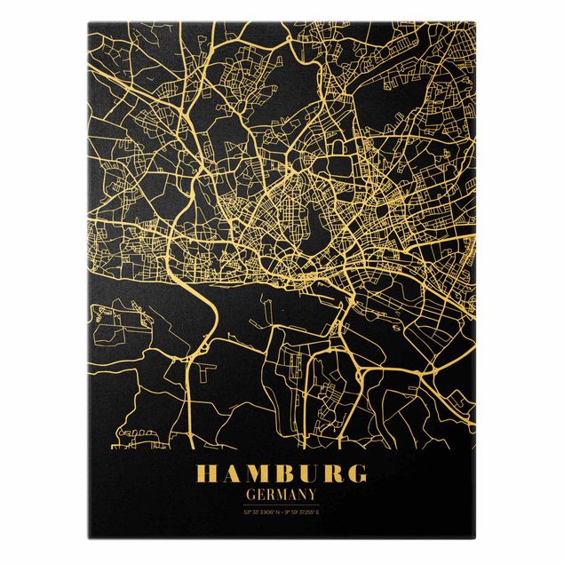 Billeder sort og hvid Hamburg City Map - Classic Black