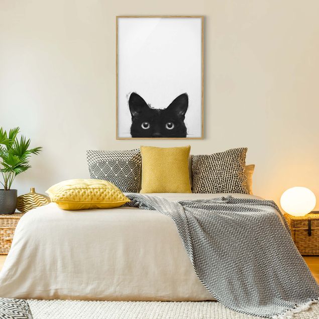 Indrammede plakater sort og hvid Illustration Black Cat On White Painting