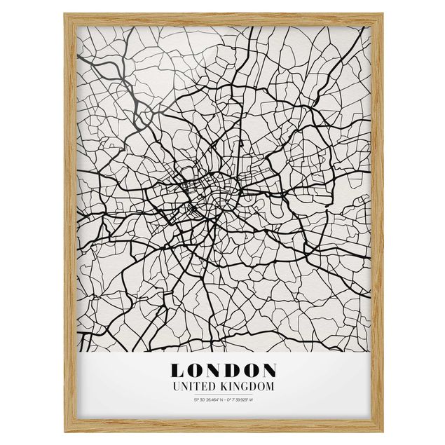 Indrammede plakater verdenskort London City Map - Classic