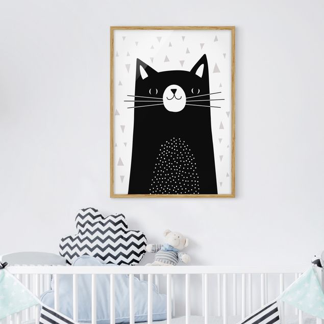 Indrammede plakater sort og hvid Zoo With Patterns - Cat