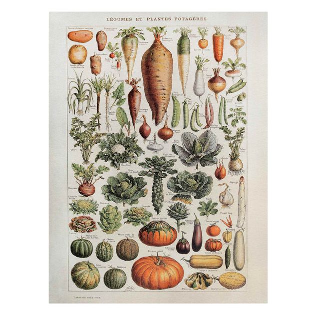 Billeder på lærred grøntsager og frukt Vintage Board Vegetables