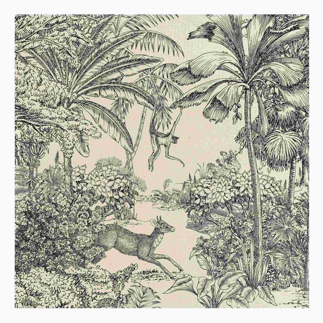 Billeder på lærred sort og hvid Detailed Drawing Of Jungle