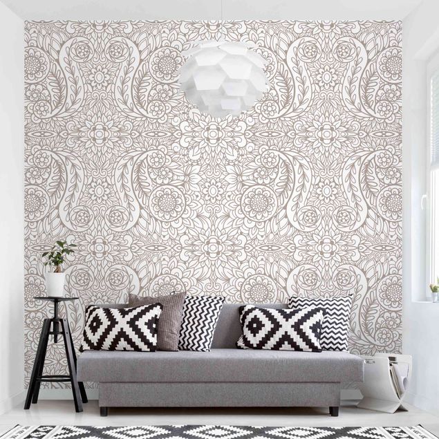 Tapet mønster Detailed Art Nouveau Pattern In Gray Beige