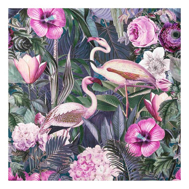 Billeder blomster Colourful Collage - Pink Flamingos In The Jungle
