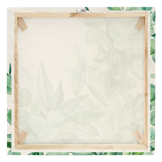 Leinwandbild Natur - Dickicht Eukalyptusblätter Aquarell - Quadrat 1:1