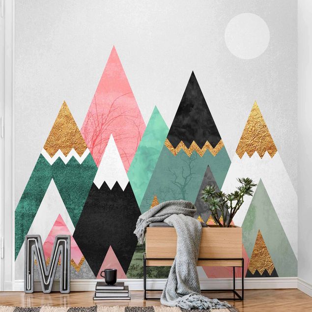 Moderne tapet Triangular Mountains With Gold Tips