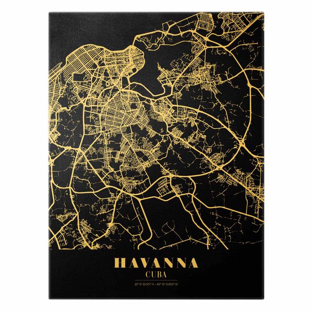 Billeder på lærred guld Havana City Map - Classic Black