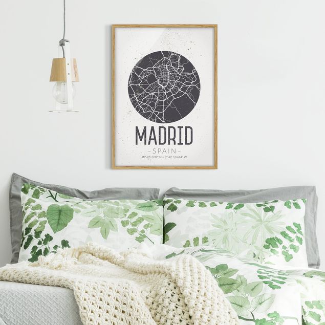 Indrammede plakater verdenskort Madrid City Map - Retro