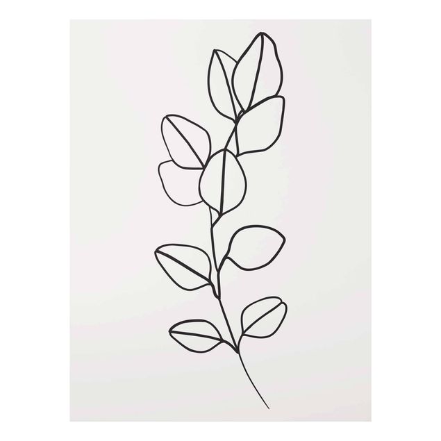 Glasbilleder sort og hvid Line Art Branch Leaves Black And White