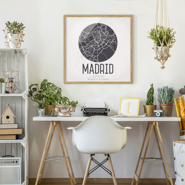 Indrammede plakater verdenskort Madrid City Map - Retro