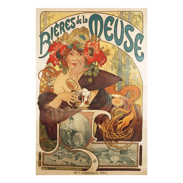 Glasbilleder ordsprog Alfons Mucha - Poster For La Meuse Beer