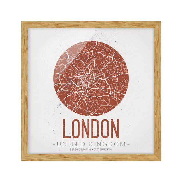 Indrammede plakater verdenskort City Map London - Retro