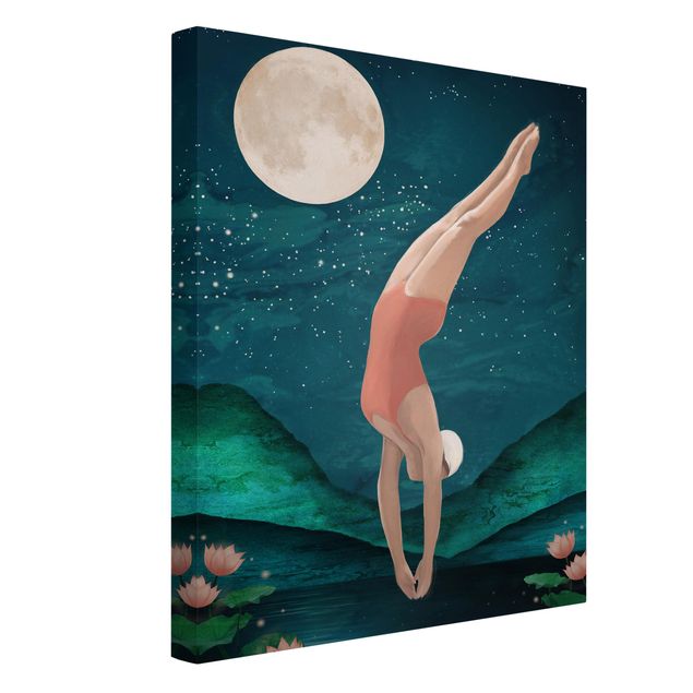 Billeder kunsttryk Illustration Bather Woman Moon Painting