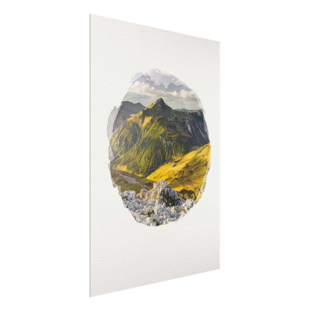 Glasbilleder landskaber WaterColours - Mountains And Valley Of The Lechtal Alps In Tirol