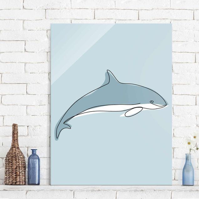 Glas magnettavla Dolphin Line Art