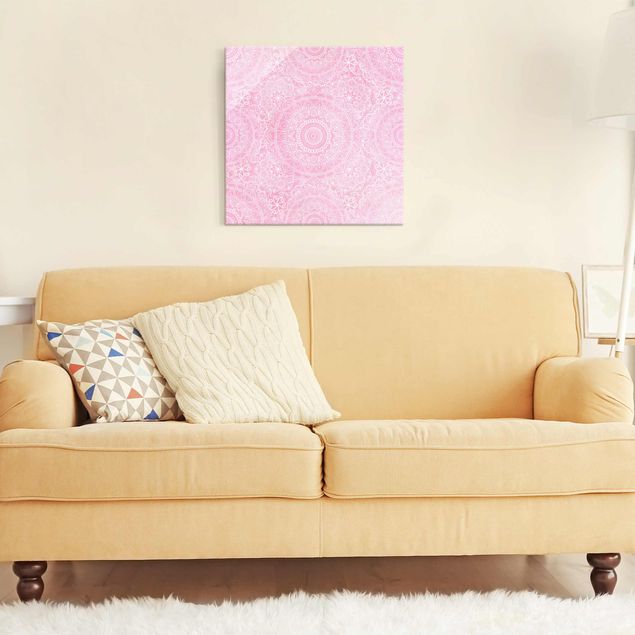 Glasbilleder spirituelt Pattern Mandala Light Pink