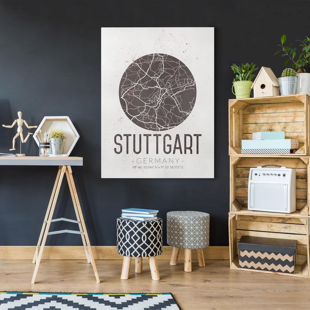 Billeder på lærred sort og hvid Stuttgart City Map - Retro