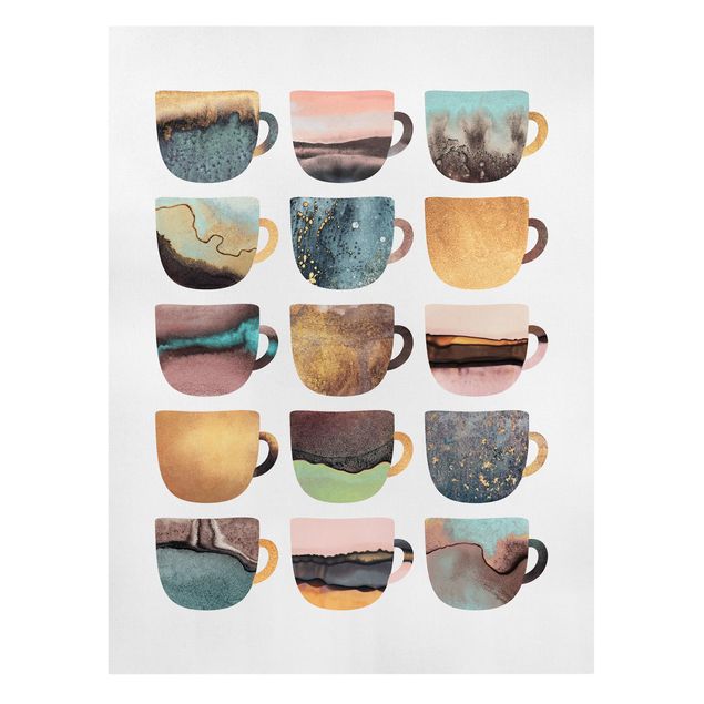 Billeder på lærred kaffe Colourful Coffee Mugs With Gold