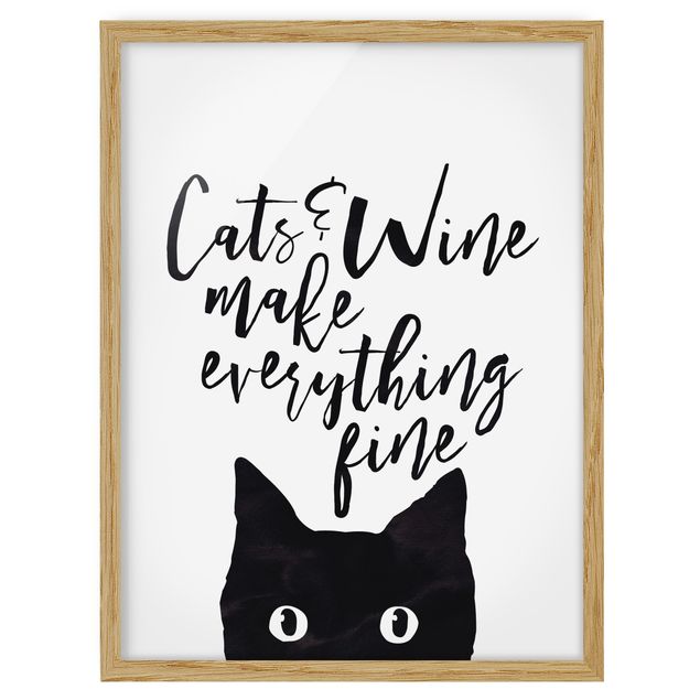 Indrammede plakater ordsprog Cats And Wine make Everything Fine