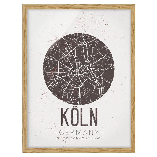 Indrammede plakater ordsprog Cologne City Map - Retro
