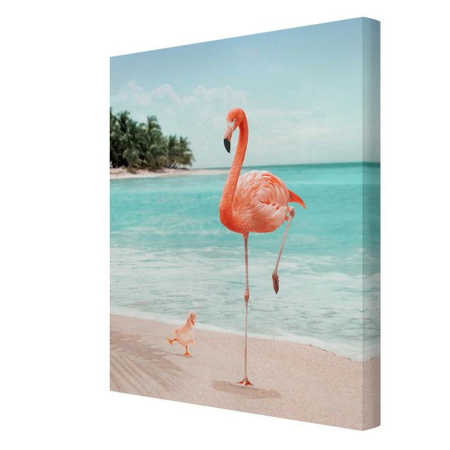 Billeder på lærred blomster Beach With Flamingo
