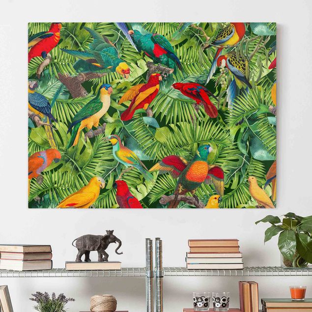 køkken dekorationer Colourful Collage - Parrots In The Jungle