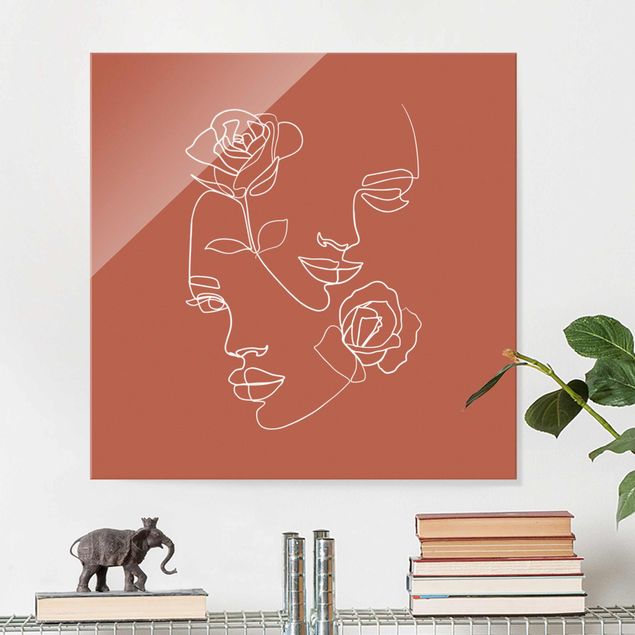 Kunst stilarter linje kunst Line Art Faces Women Roses Copper