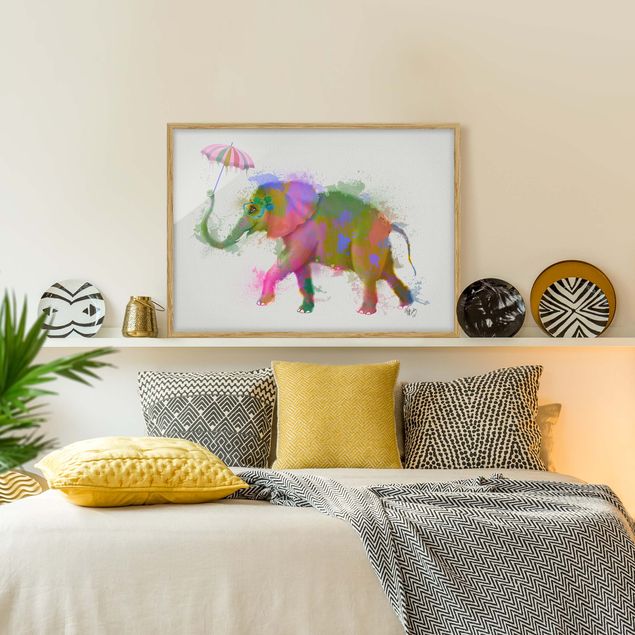 Indrammede plakater abstrakt Rainbow Splash Elephant