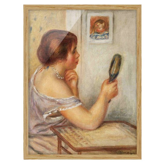 Indrammede plakater blomster Auguste Renoir - Gabrielle holding a Mirror or Marie Dupuis holding a Mirror with a Portrait of Coco