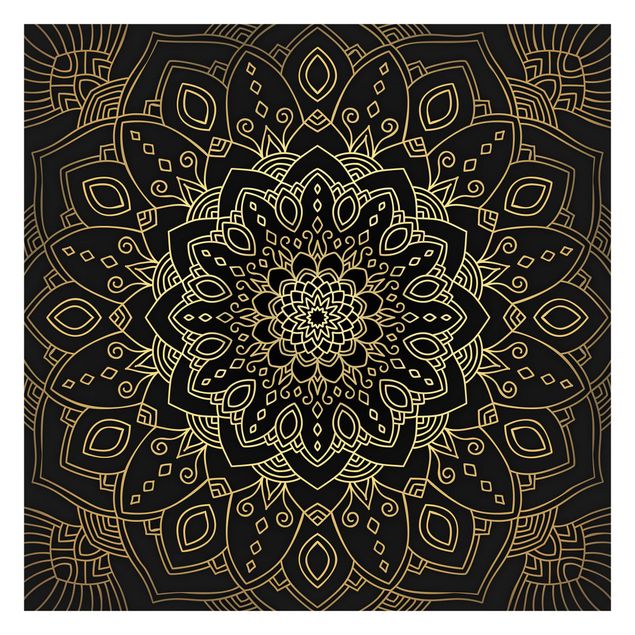 Tapet Mandala Flower Pattern Gold Black