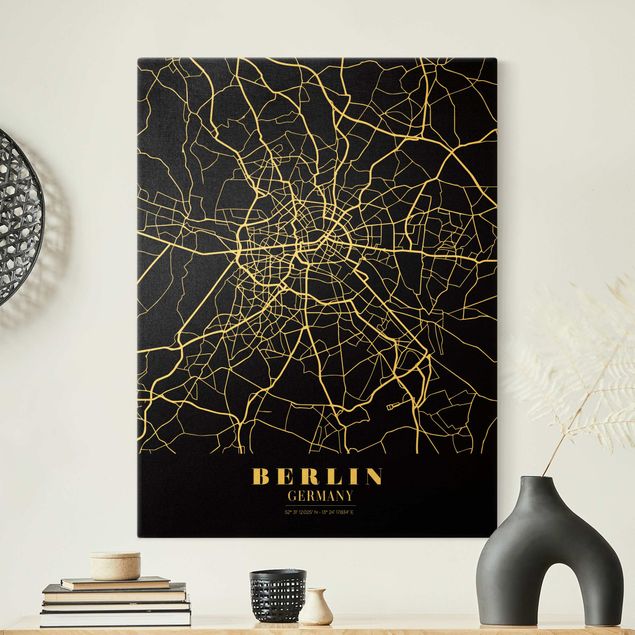 Billeder på lærred arkitektur og skyline Berlin City Map - Classic Black