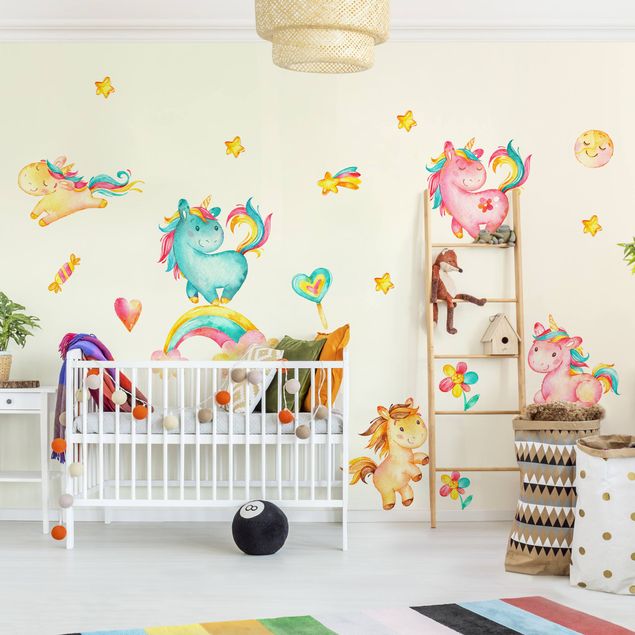 Wallstickers Unicorn watercolor nursery set