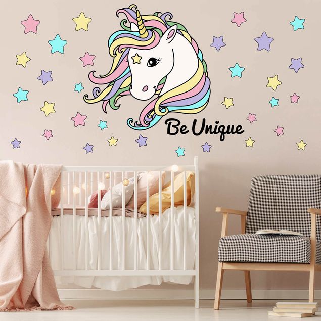 Wallstickers dyr Unicorn illustration Be unique pastel