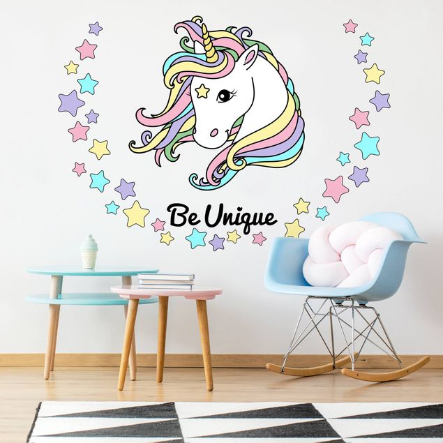 Wallstickers Unicorn illustration Be unique pastel