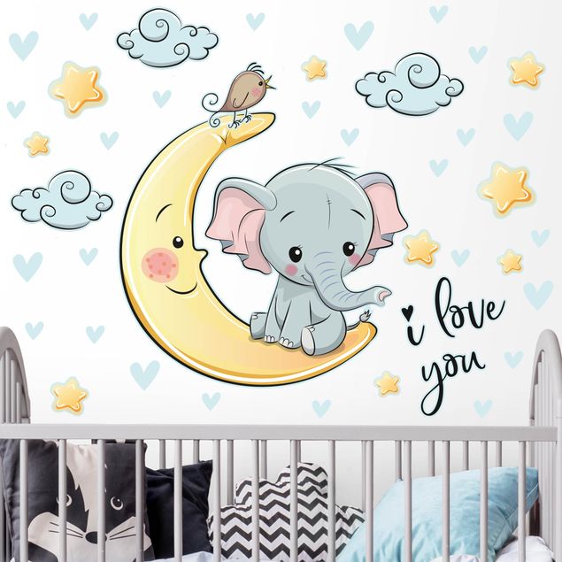 Wallstickers elefanter Elephant Moon I Love You