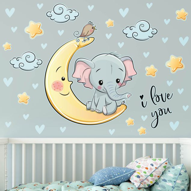 Wallstickers fugle Elephant Moon I Love You