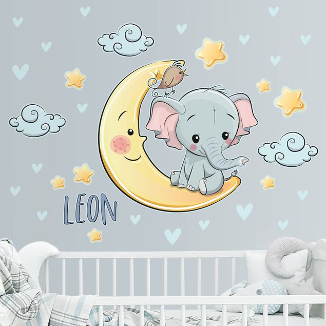 Wallstickers fugle Elephant moon with desired name