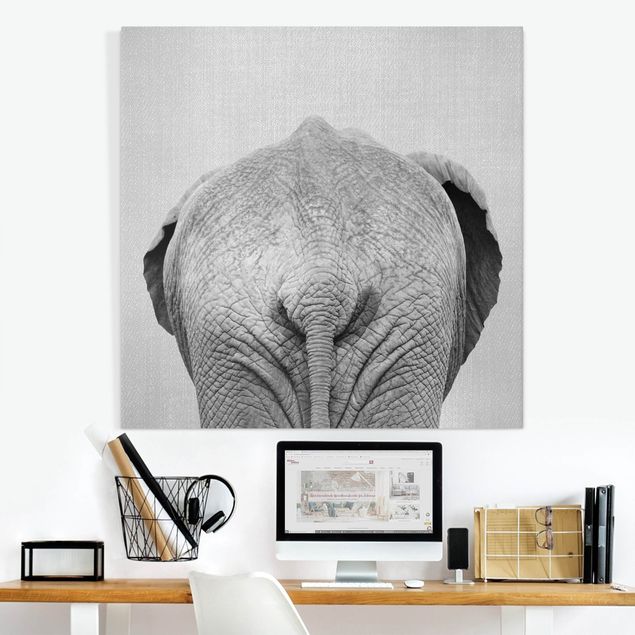 Billeder på lærred elefanter Elephant From Behind Black And White