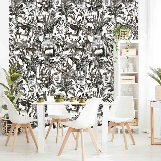 køkken dekorationer Elephants Giraffes Zebras And Tiger Black And White With Brown Tone