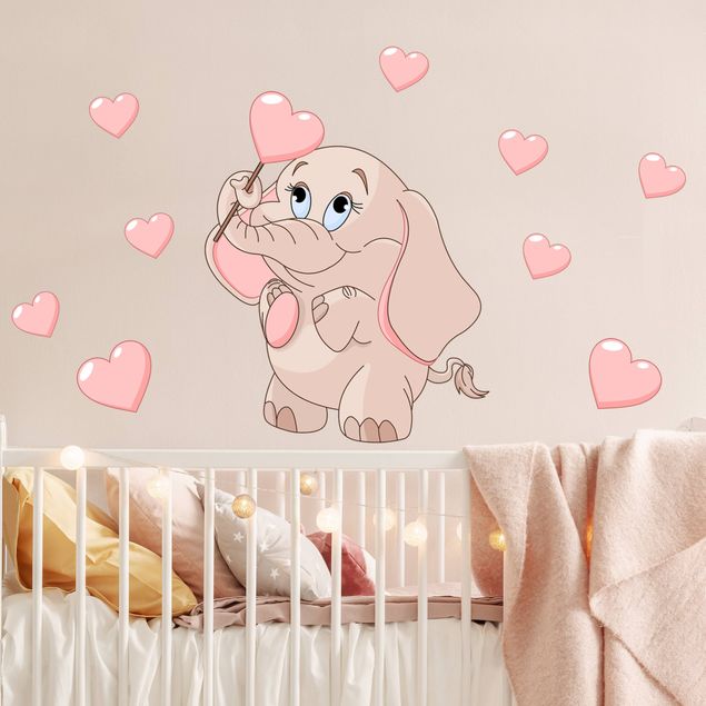 Børneværelse deco Elephant baby with pink hearts
