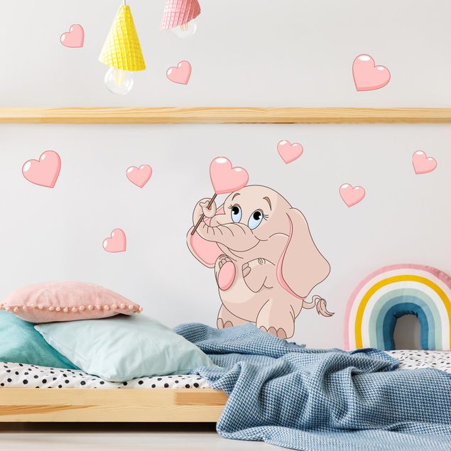 Wallstickers dyr Elephant baby with pink hearts