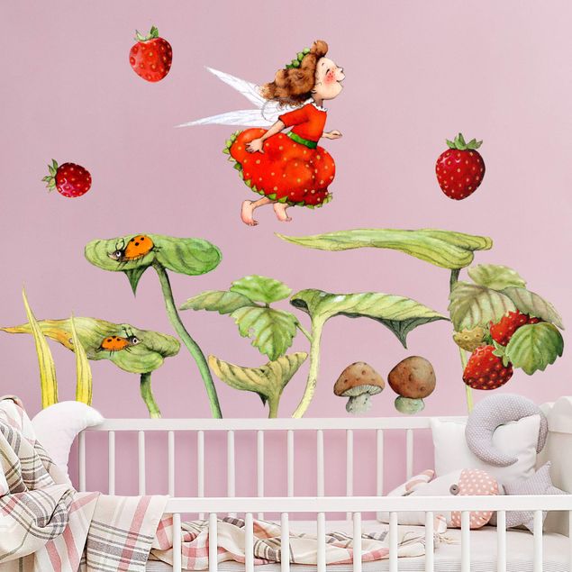 Wallstickers feer Strawberries strawberry fairy - leaves and strawberries