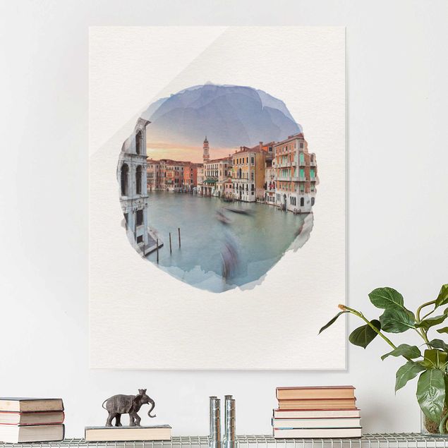 Glas magnettavla WaterColours - Grand Canal View From The Rialto Bridge Venice