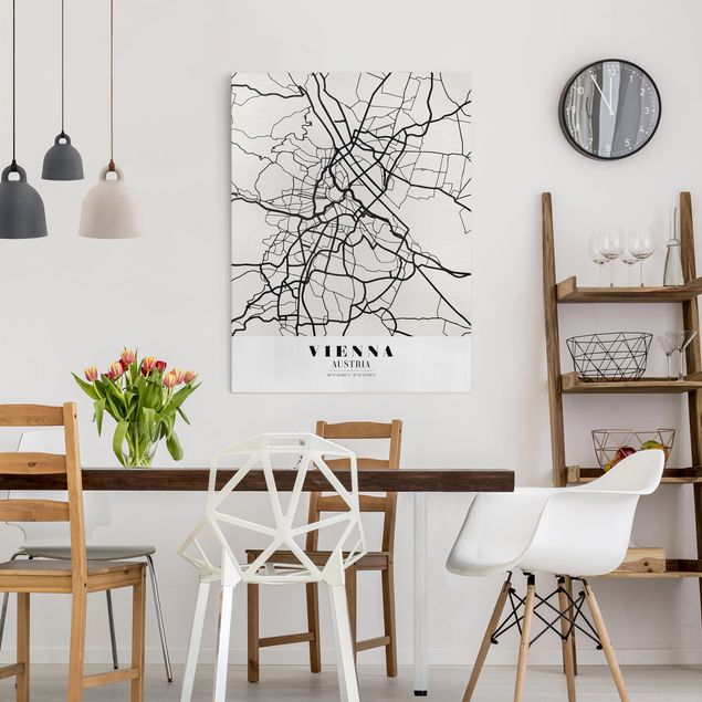 Billeder på lærred sort og hvid Vienna City Map - Classic